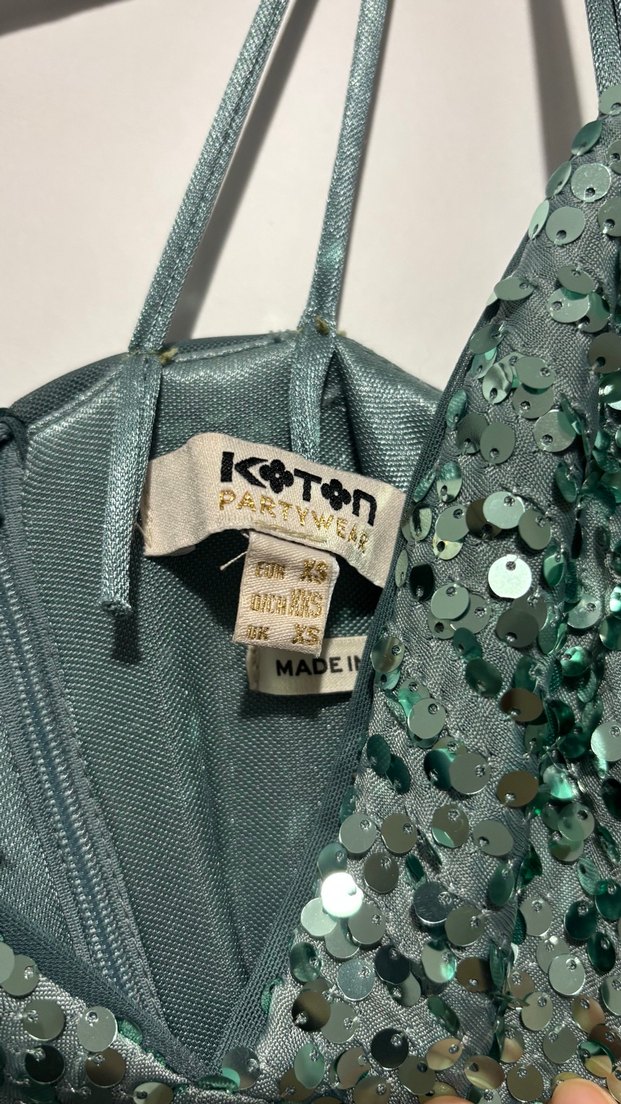 Parlak Turkuaz Pul İşlemeli Uzun Abiye Elbise - Görsel 3