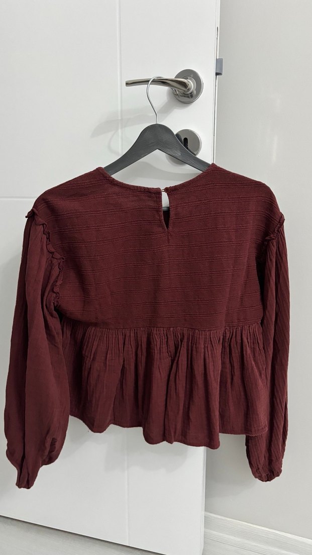 Stradivarius Uzun Kollu Keten Bluz - Görsel 2