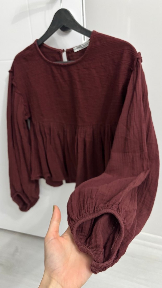 Stradivarius Uzun Kollu Keten Bluz - Görsel 3