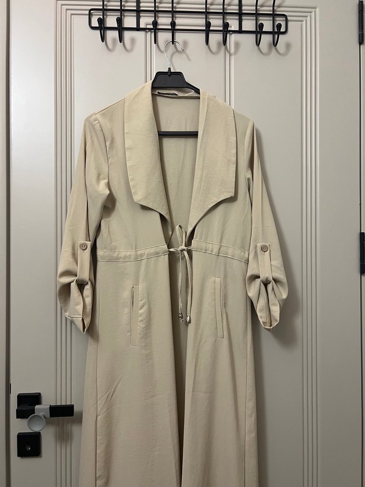 Bej Uzun Keten Salaş Trençkot - Görsel 5