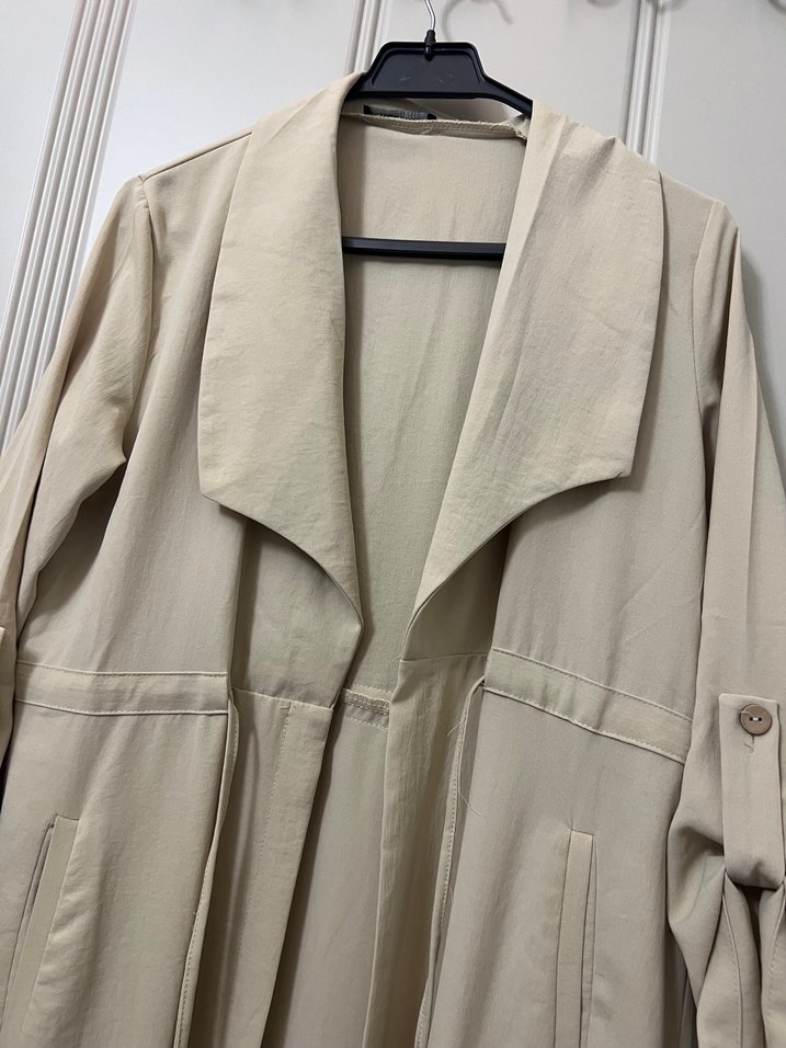 Bej Uzun Keten Salaş Trençkot - Görsel 2