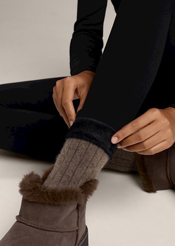 Siyah Yüksek Belli Bilek Boyu Tayt - Görsel 3