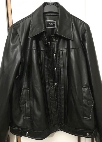 Düğmeli Siyah Biker Deri Ceket - Görsel 2