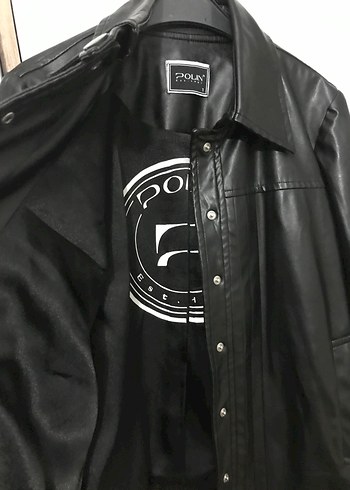 Düğmeli Siyah Biker Deri Ceket - Görsel 4