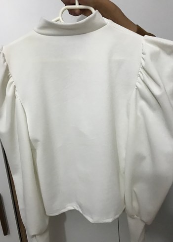 Beyaz V Yaka Uzun Kollu Salaş Bluz - Görsel 4