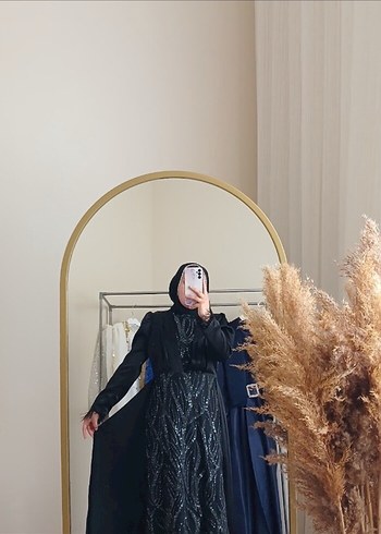 Abiye Drapeli Siyah Uzun Kollu Gotik Elbise