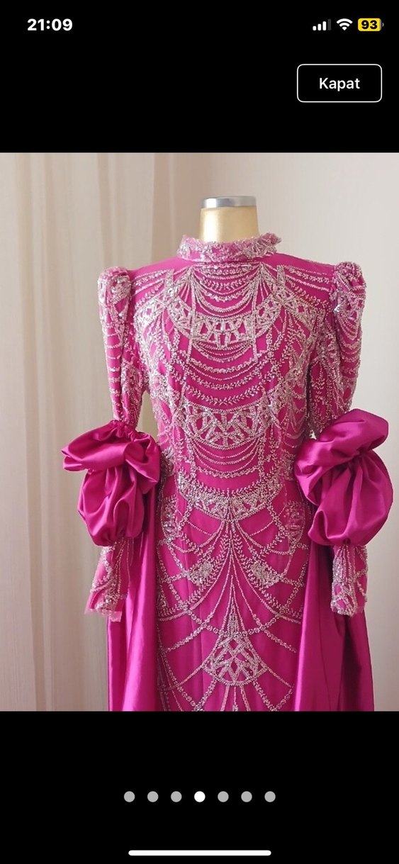 Pembe Dantel İşlemeli Uzun Kol Elbise - Görsel 2