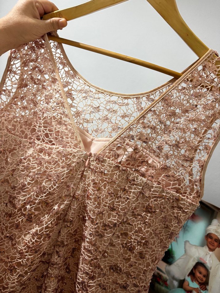 Pembe Dantel Midi Abiye Elbise - Görsel 3