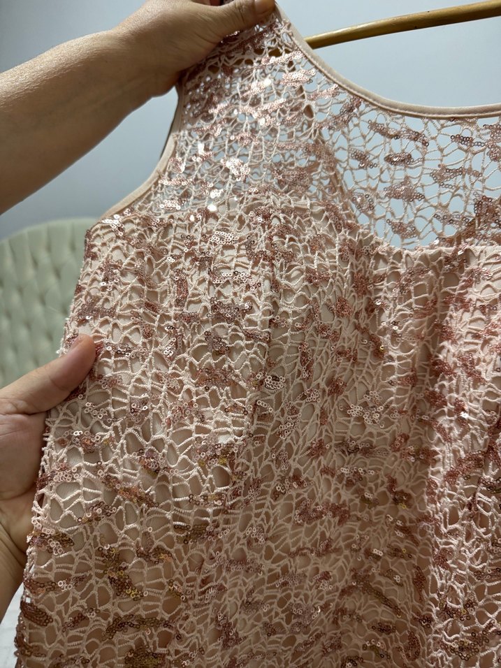 Pembe Dantel Midi Abiye Elbise - Görsel 4