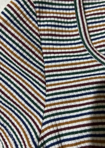 Renkli Çizgili Kısa Kollu Midi Elbise - Görsel 6