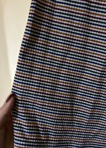 Renkli Çizgili Kısa Kollu Midi Elbise - Görsel 2