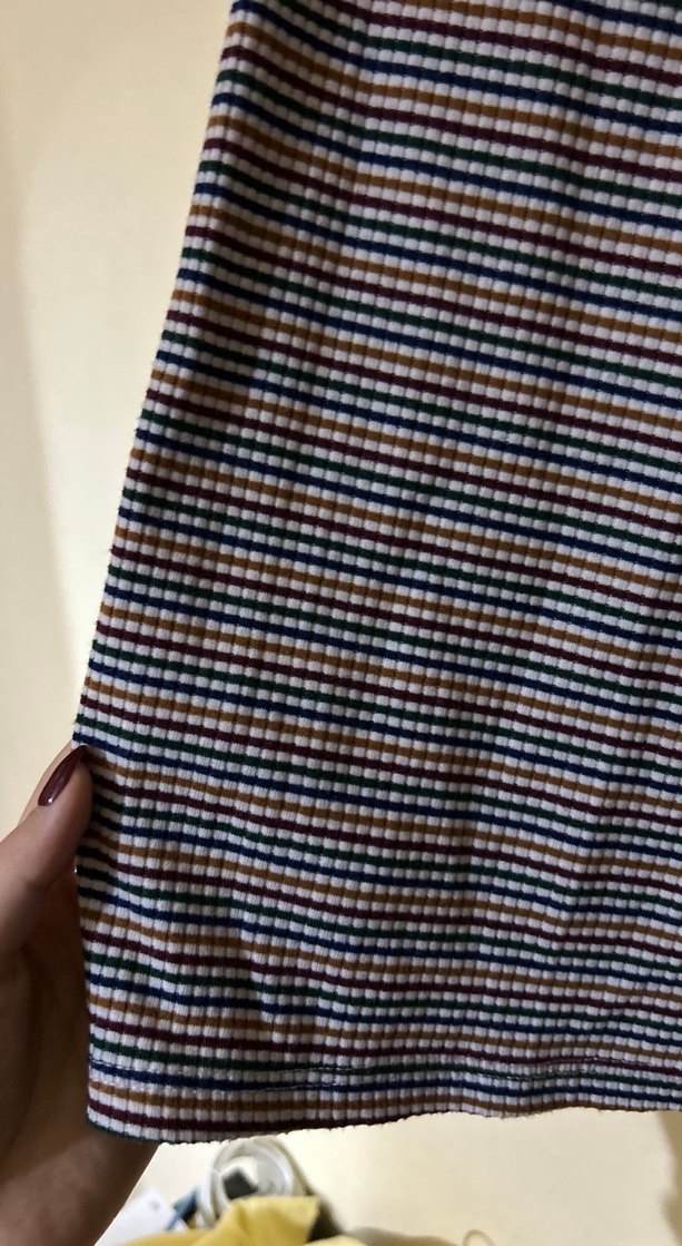 Renkli Çizgili Kısa Kollu Midi Elbise - Görsel 2