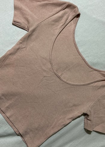 Açık pembe Kadın Kısa Kollu Crop Top - Görsel 3