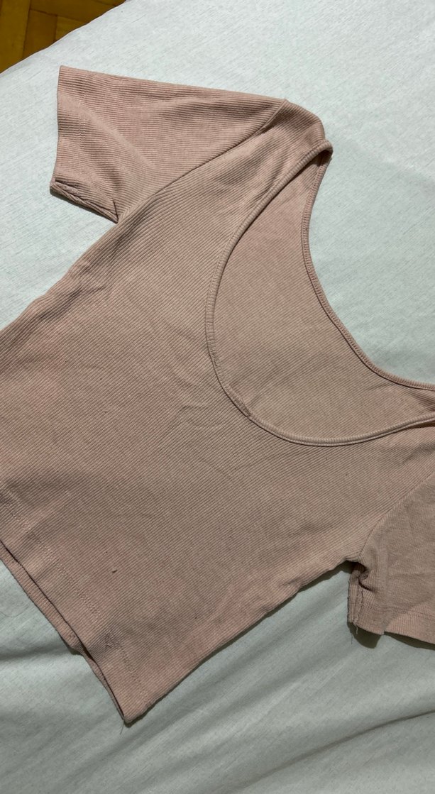 Açık pembe Kadın Kısa Kollu Crop Top - Görsel 3