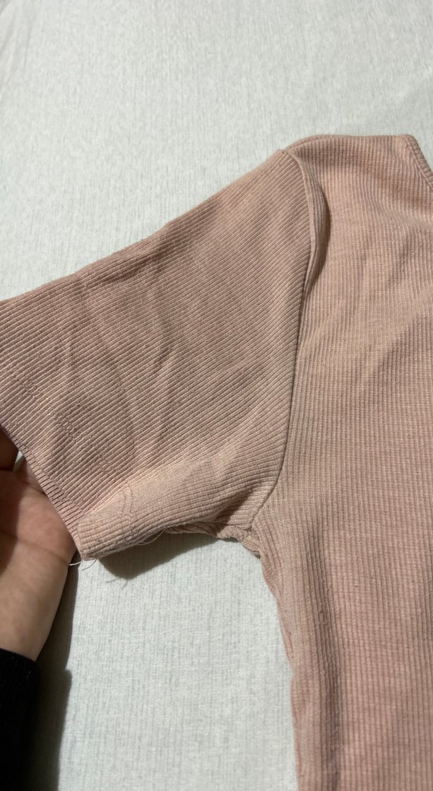 Açık pembe Kadın Kısa Kollu Crop Top - Görsel 2