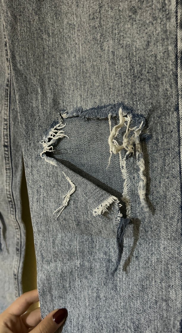 Buz mavisi yırtık mom jean - Görsel 5