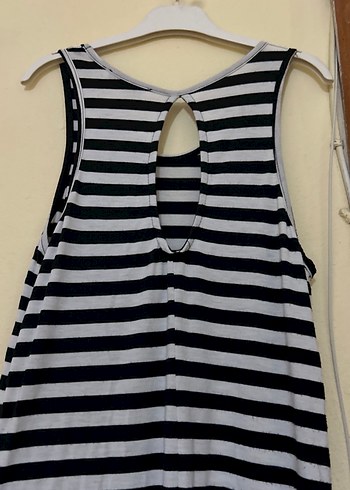 Siyah Çizgili Uzun Kolsuz Elbise - Görsel 7