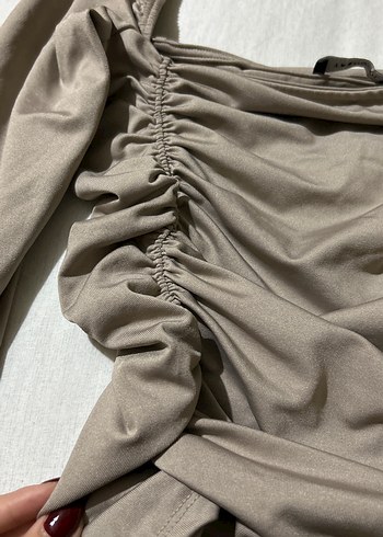 Gri Drapeli Kadın Keten Bluz - Görsel 2