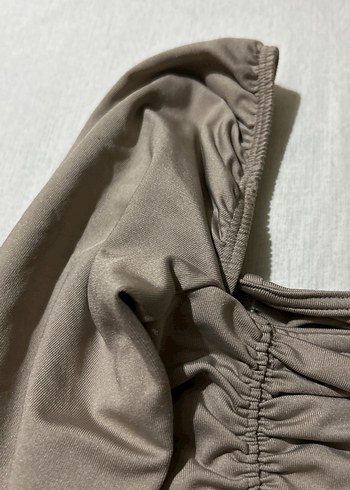 Gri Drapeli Kadın Keten Bluz - Görsel 4