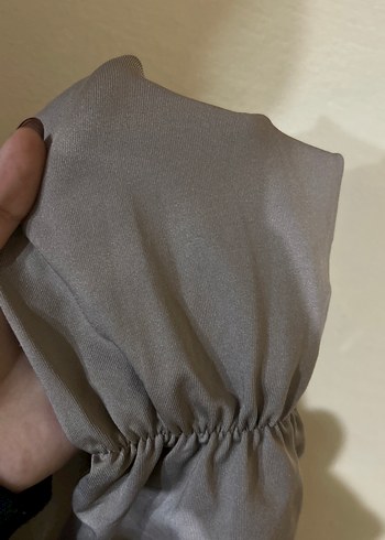 Gri Drapeli Kadın Keten Bluz - Görsel 9