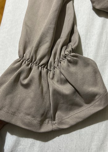 Gri Drapeli Kadın Keten Bluz - Görsel 5