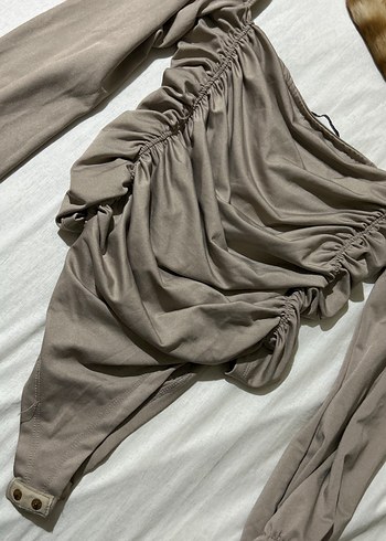 Gri Drapeli Kadın Keten Bluz - Görsel 8