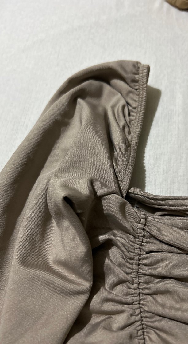 Gri Drapeli Kadın Keten Bluz - Görsel 4