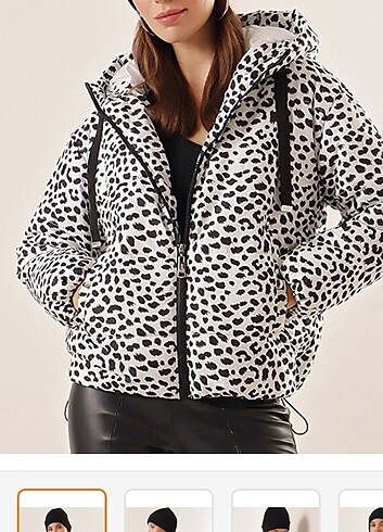 Leopar desen şişme mont