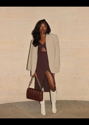 Zara zincir Detaylı Acı Kahve Kapitoneli Deri Kadın Çanta - Görsel 2