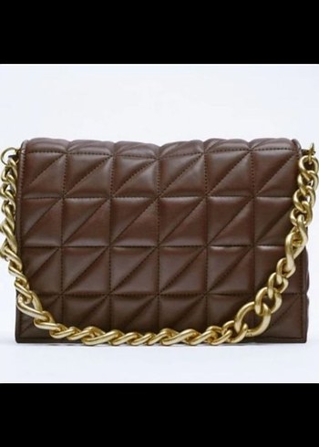 Zara zincir Detaylı Acı Kahve Kapitoneli Deri Kadın Çanta - Görsel 3