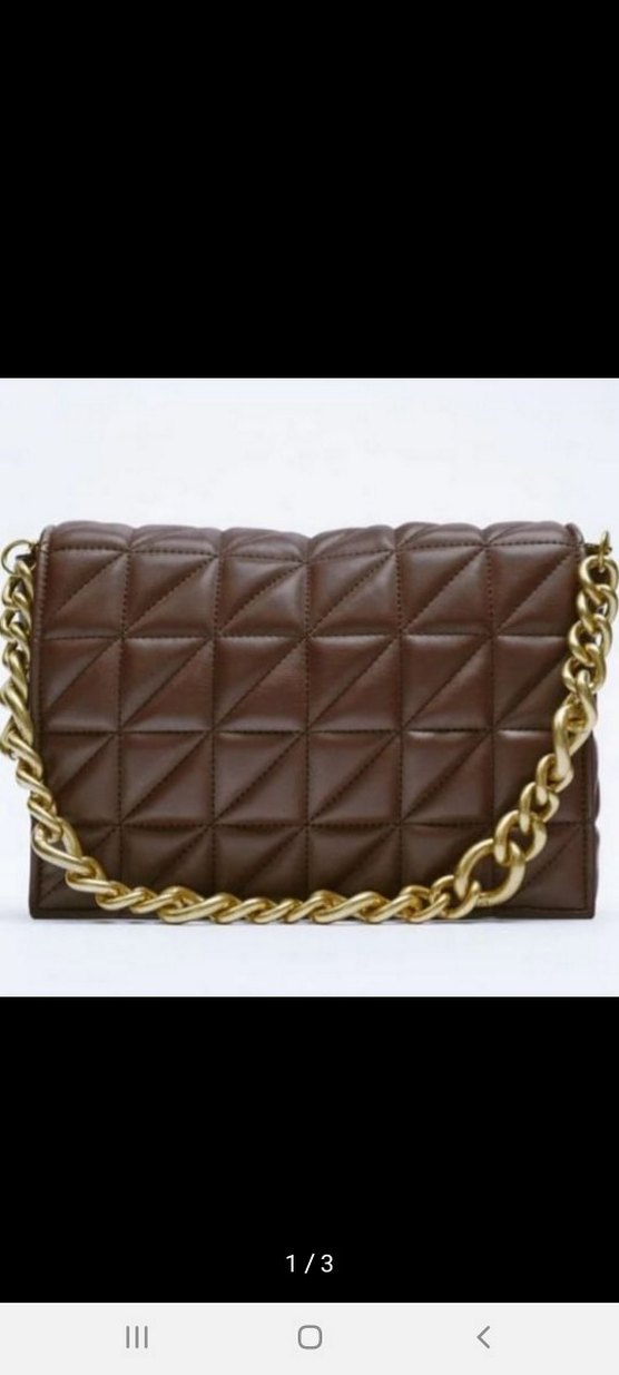 Zara zincir Detaylı Acı Kahve Kapitoneli Deri Kadın Çanta - Görsel 3