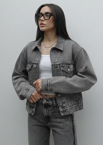 Mango vintage look Gri Kadın Denim Ceket Rahat Kesim - Görsel 2