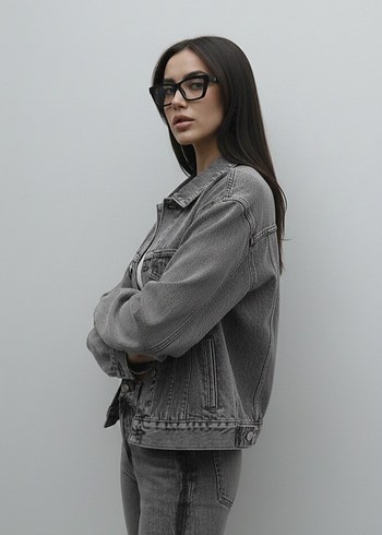 Mango vintage look Gri Kadın Denim Ceket Rahat Kesim - Görsel 4