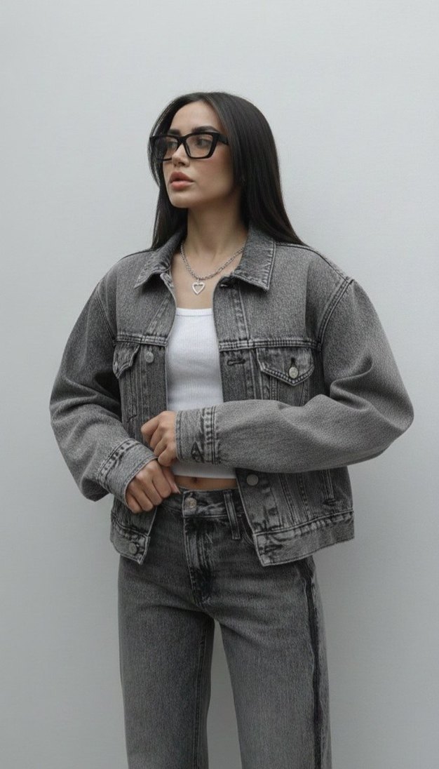 Mango vintage look Gri Kadın Denim Ceket Rahat Kesim - Görsel 2