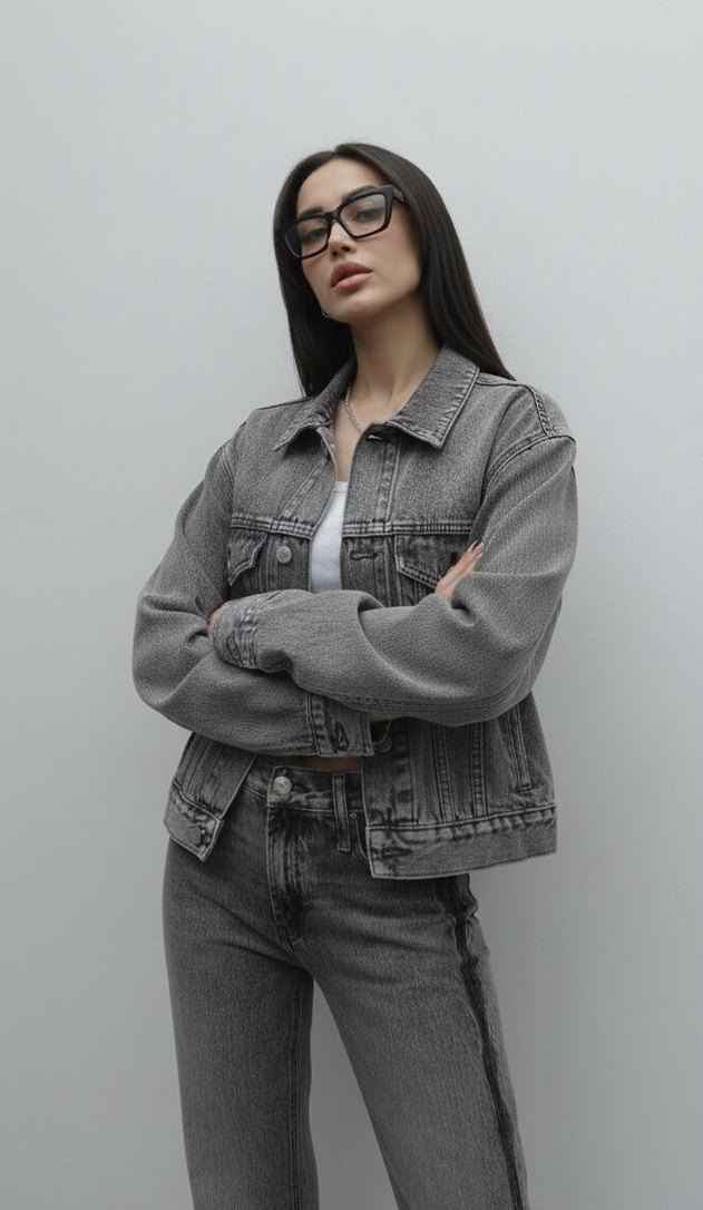 Mango vintage look Gri Kadın Denim Ceket Rahat Kesim - Görsel 3