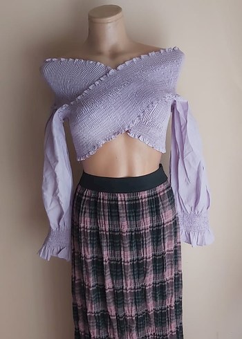 Trendyol & Milla Trendyol y2k fairycore Bohem Tarzda Mor Mini Bluz