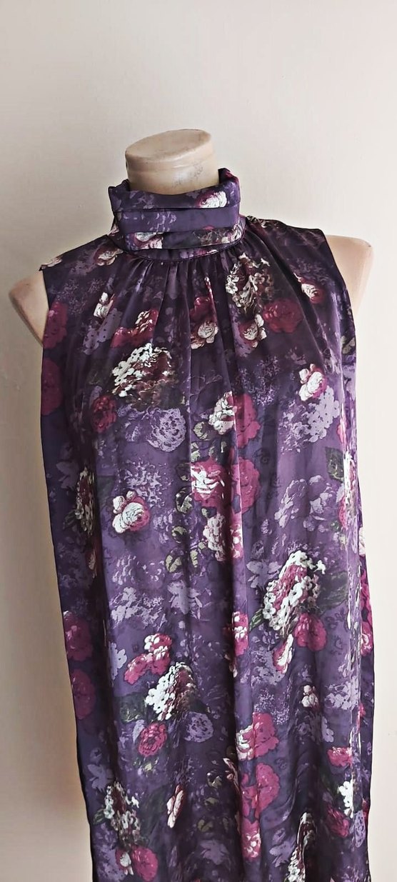 Mor Midi Bohem Salaş vintage Abiye Elbise - Görsel 3