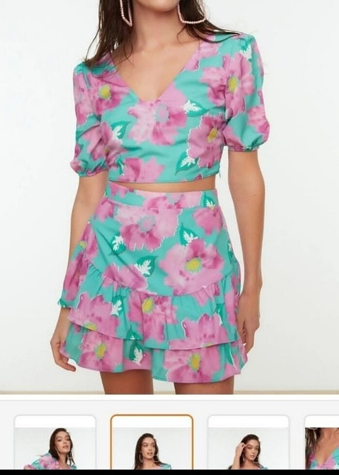 Trendyolmilla çiçekli alt üst poplin takım - Görsel 2