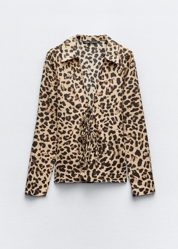 Zara leopar bağcıklı gömlek - Görsel 4