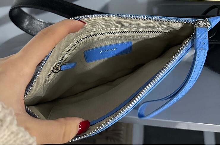 Beden mavi Renk Pinko deri clutch