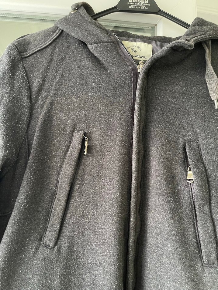 Erkek Gri Fermuarlı Kaban - Görsel 2