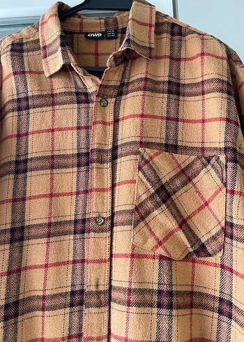 Düğmeli Camel Kareli Erkek Gömlek - Görsel 2