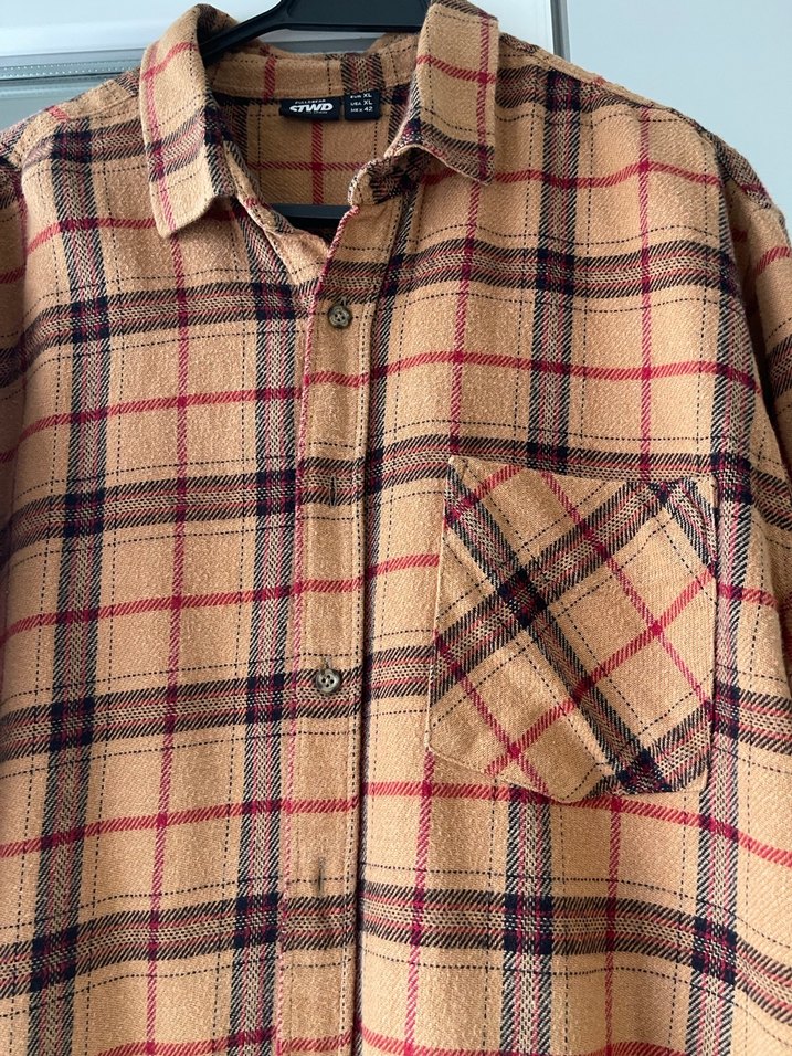 Düğmeli Camel Kareli Erkek Gömlek - Görsel 2