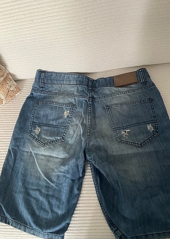 Mavi Bol Kesim Denim Şort - Görsel 4