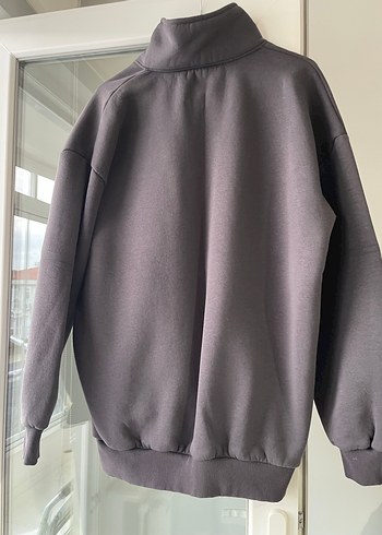 Gri Yarım Fermuarlı Yüksek Yakalı Sweatshirt - Görsel 3