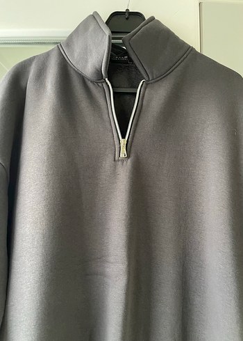 Gri Yarım Fermuarlı Yüksek Yakalı Sweatshirt - Görsel 2