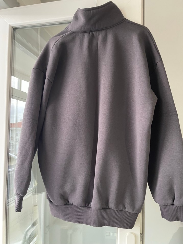 Gri Yarım Fermuarlı Yüksek Yakalı Sweatshirt - Görsel 3