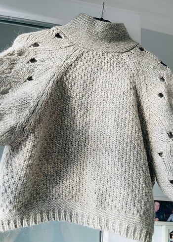 Gri Örgü Kadın Hırka Düğmeli panço - Görsel 4