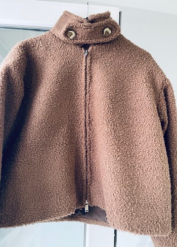 Kahverengi Yüksek Yakalı Peluş Ceket - Görsel 2