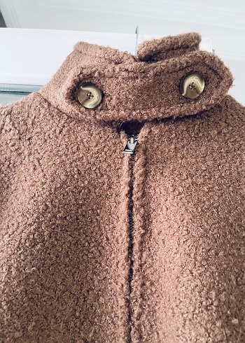 Kahverengi Yüksek Yakalı Peluş Ceket - Görsel 3